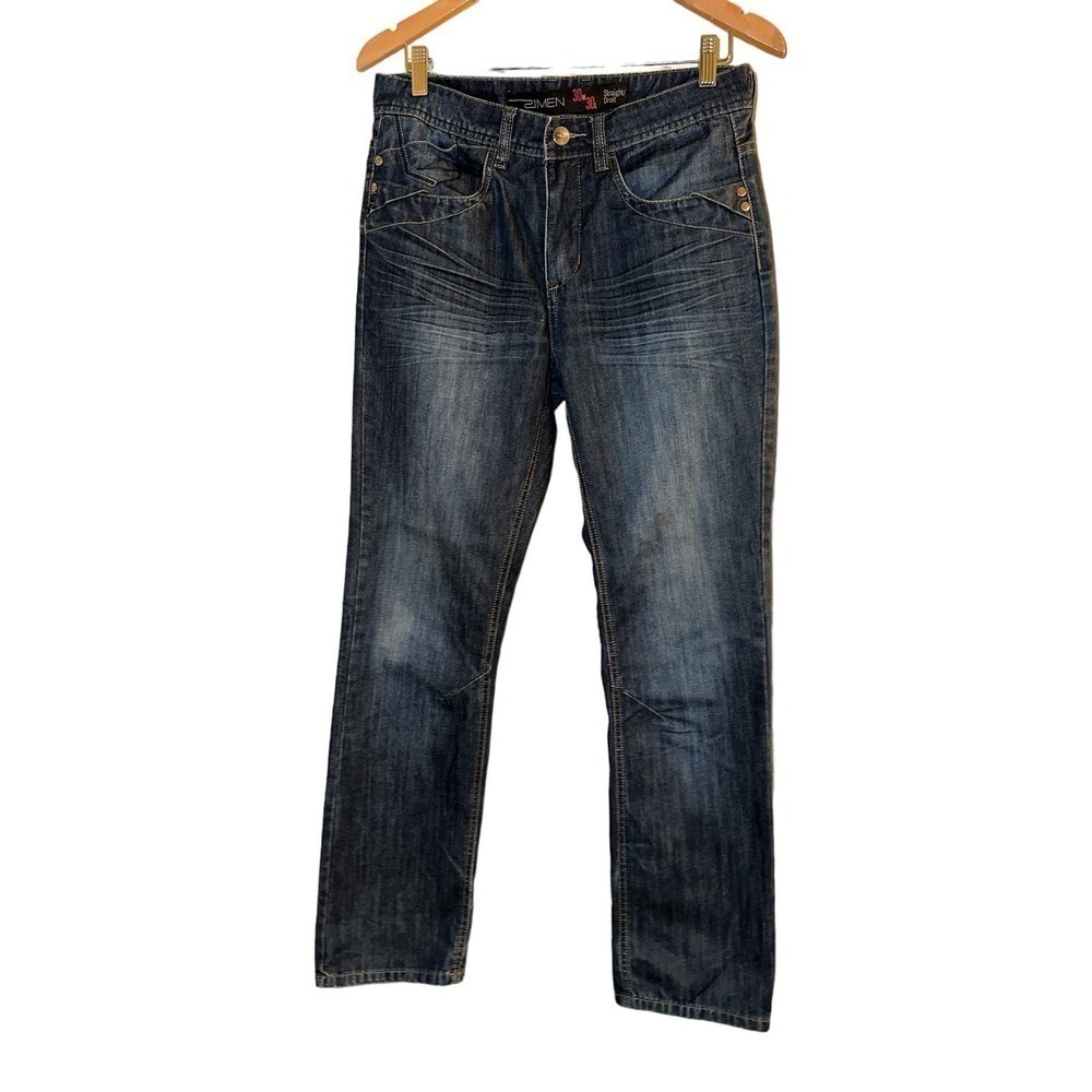 21 Men Men's Straight Droit Cotton Blend Mid Rise Denim Jeans Size W30 L30 Blue